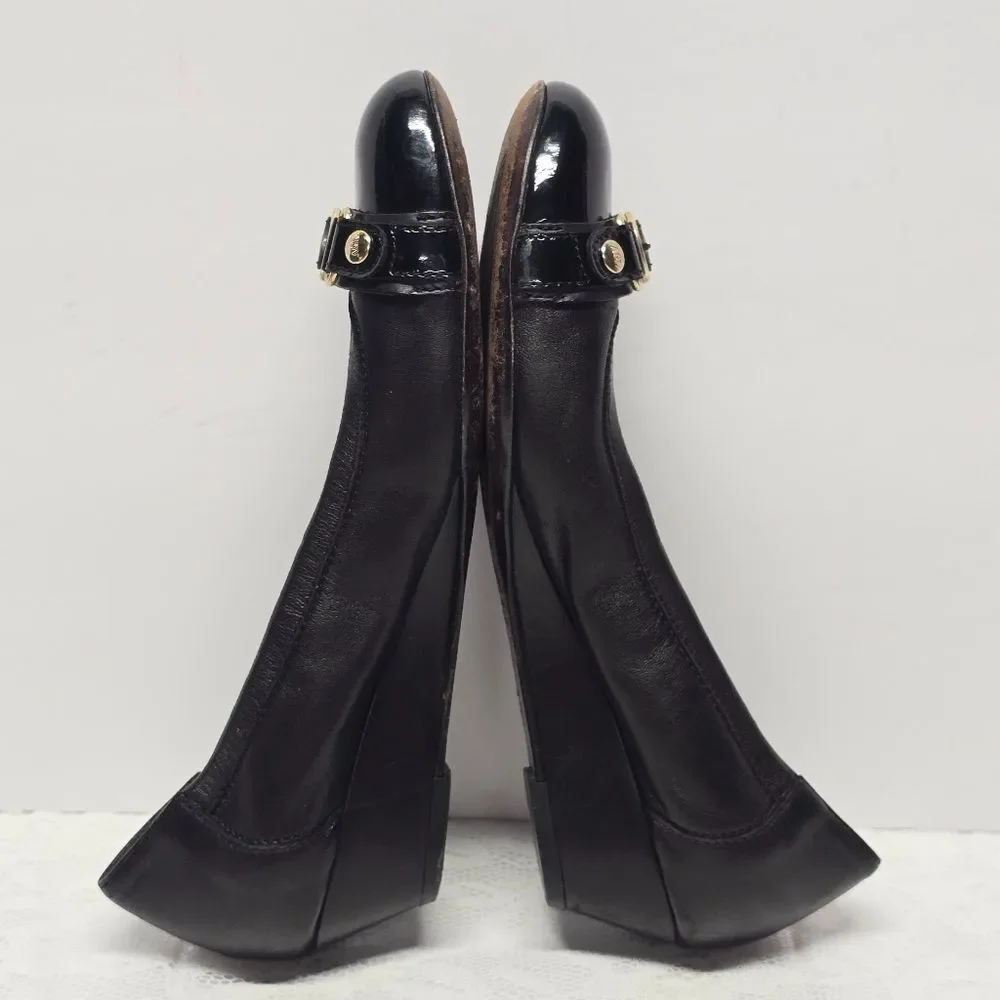 AGL Attilio Giusti Leombruni Women's Italian Black Leather Wedge Ballet Shoes 7